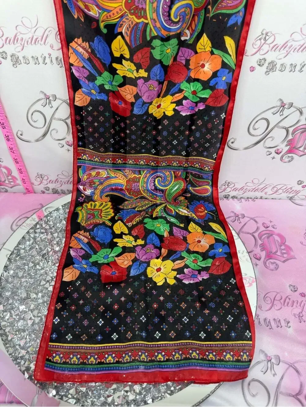 Scarf or tapestry vintage Floral Paisley Black Multi Scarf